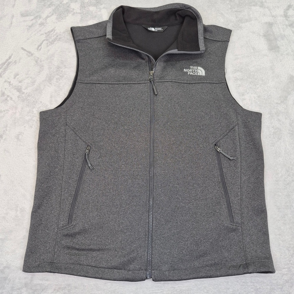 The North Face Mens WindWall Softshell Vest Heather Gray Medium Full Zip
